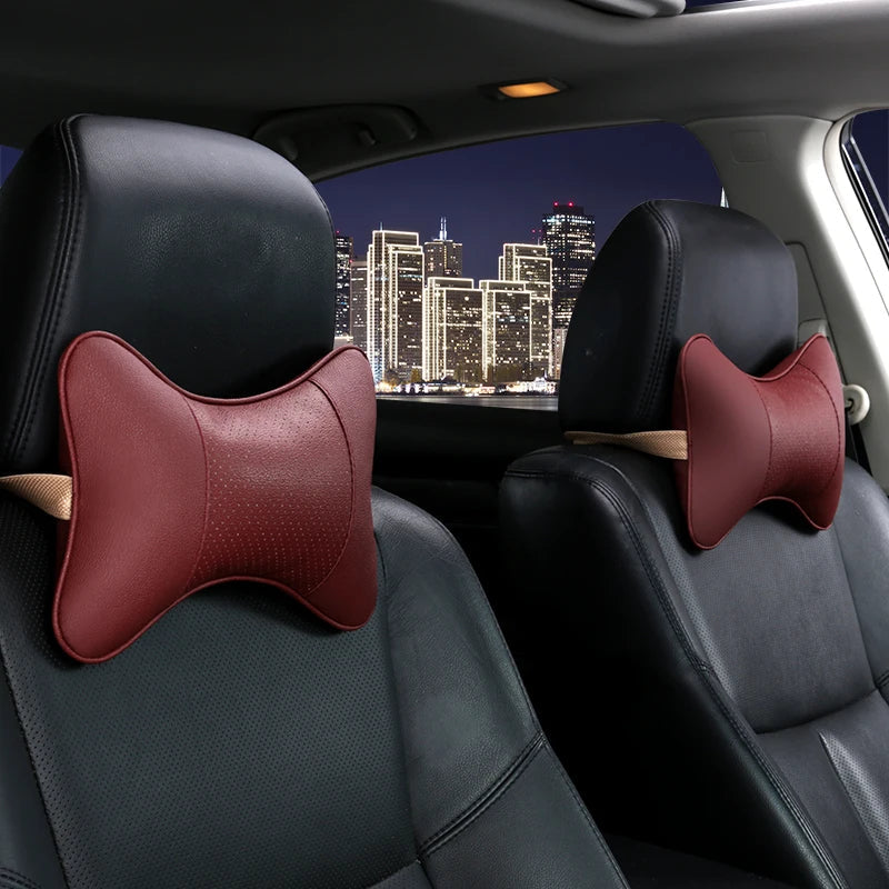 Breathable Car Seat Headrest Car Neck Pillow Artificial Leather 1 Pair - Tslaup