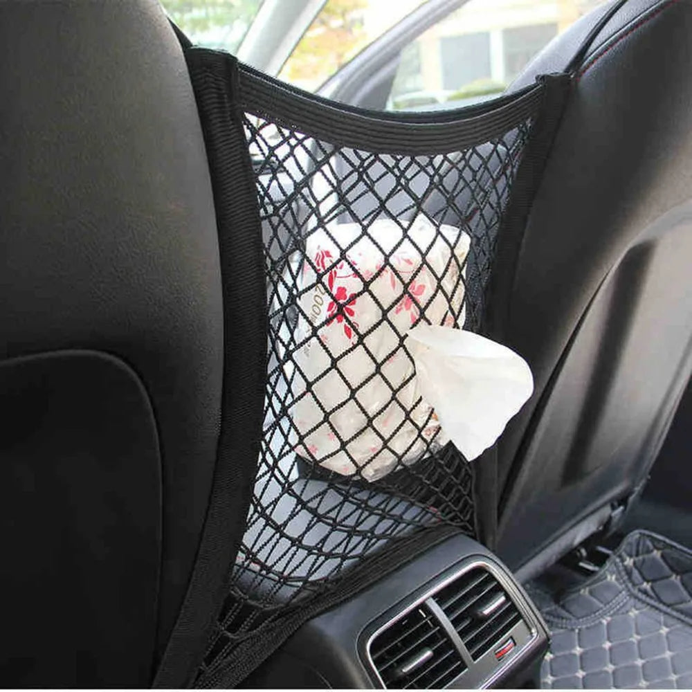 Black Organizer Seat Back Storage Elastic Mesh Net Bag Between Luggage 30*23CM - Tslaup