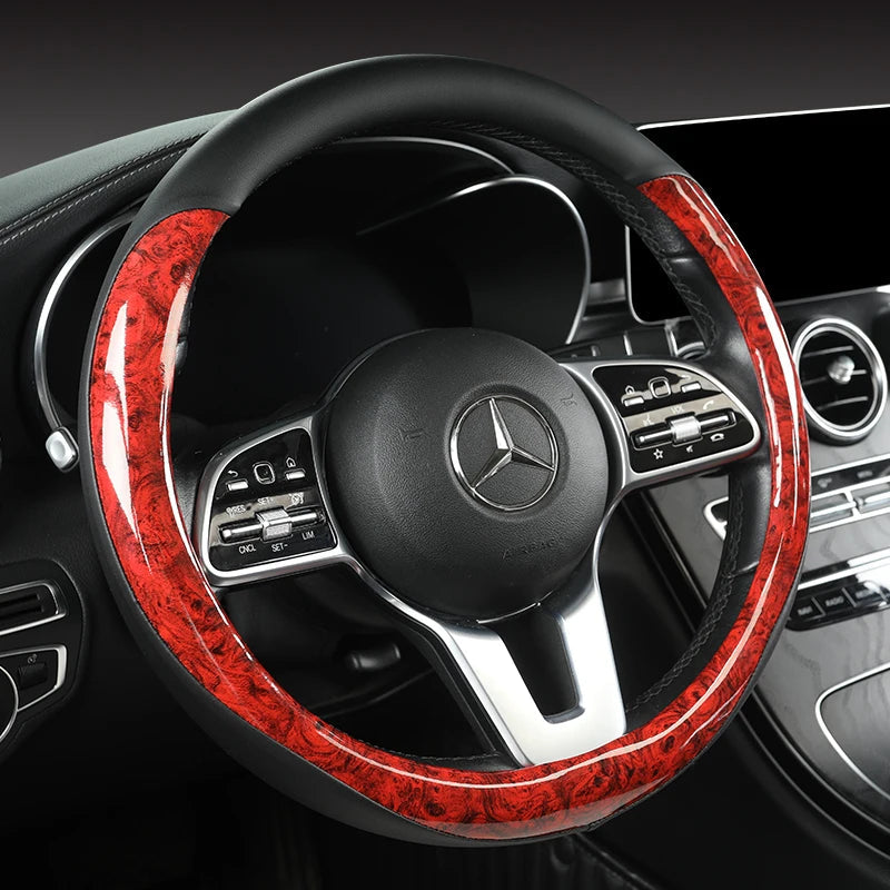 Non-slip and Wear-resistant Universal Car Steering Wheel Cover Spliced with Brightly Leather and Crystal Wood Grain - Tslaup