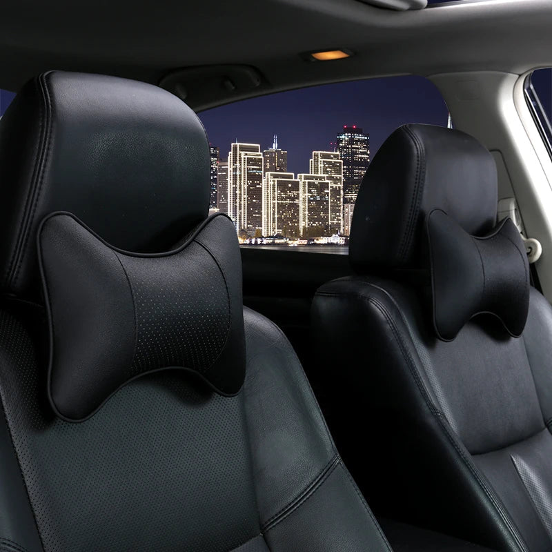 Breathable Car Seat Headrest Car Neck Pillow Artificial Leather 1 Pair - Tslaup
