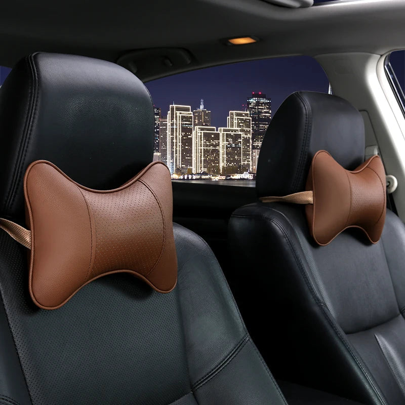 Breathable Car Seat Headrest Car Neck Pillow Artificial Leather 1 Pair - Tslaup