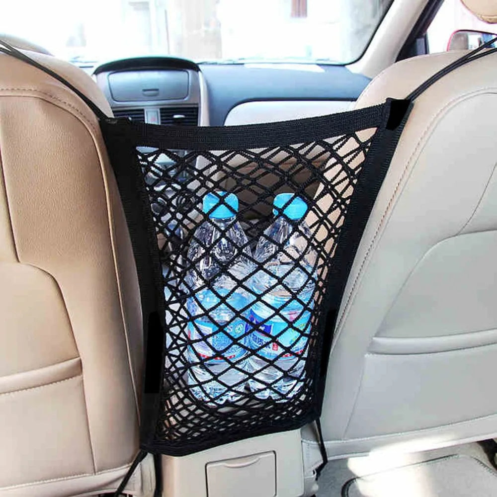 Black Organizer Seat Back Storage Elastic Mesh Net Bag Between Luggage 30*23CM - Tslaup