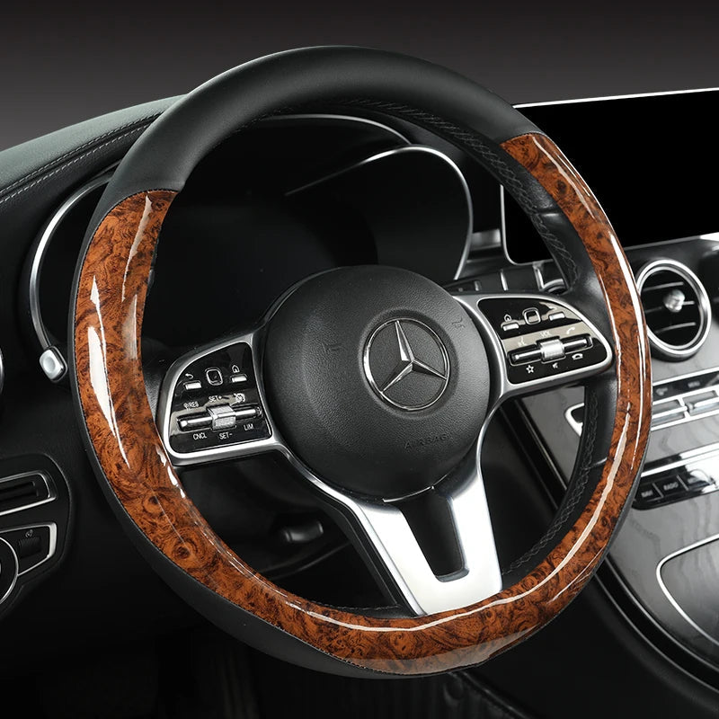 Non-slip and Wear-resistant Universal Car Steering Wheel Cover Spliced with Brightly Leather and Crystal Wood Grain - Tslaup