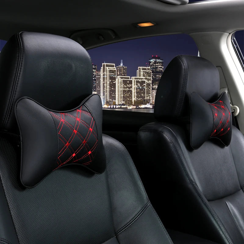 Breathable Car Seat Headrest Car Neck Pillow Artificial Leather 1 Pair - Tslaup
