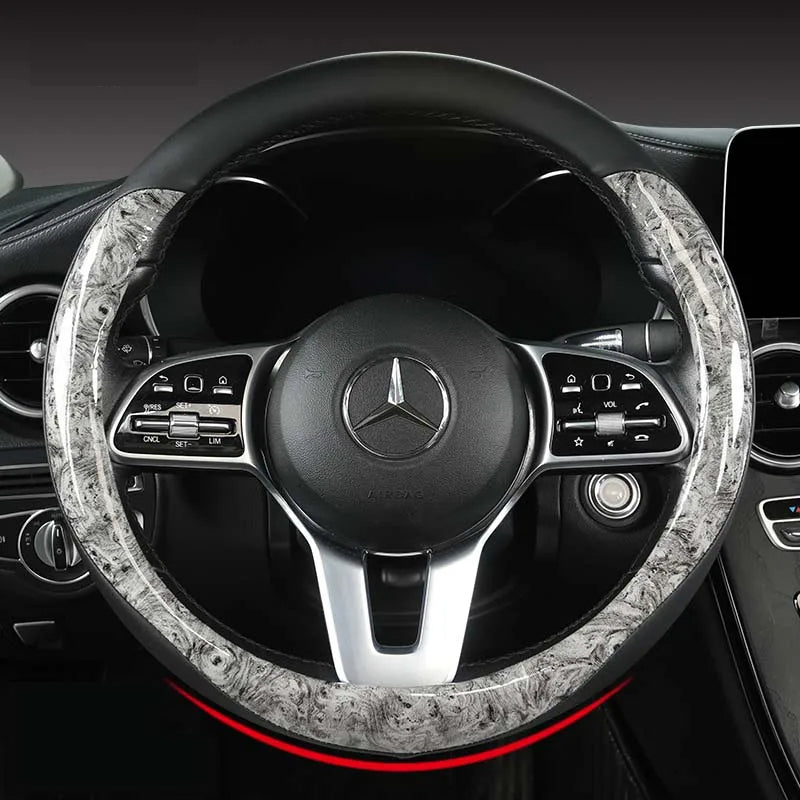 Non-slip and Wear-resistant Universal Car Steering Wheel Cover Spliced with Brightly Leather and Crystal Wood Grain - Tslaup