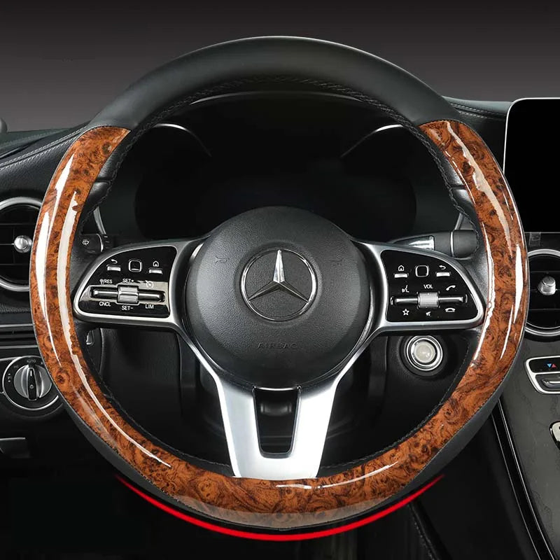 Non-slip and Wear-resistant Universal Car Steering Wheel Cover Spliced with Brightly Leather and Crystal Wood Grain - Tslaup
