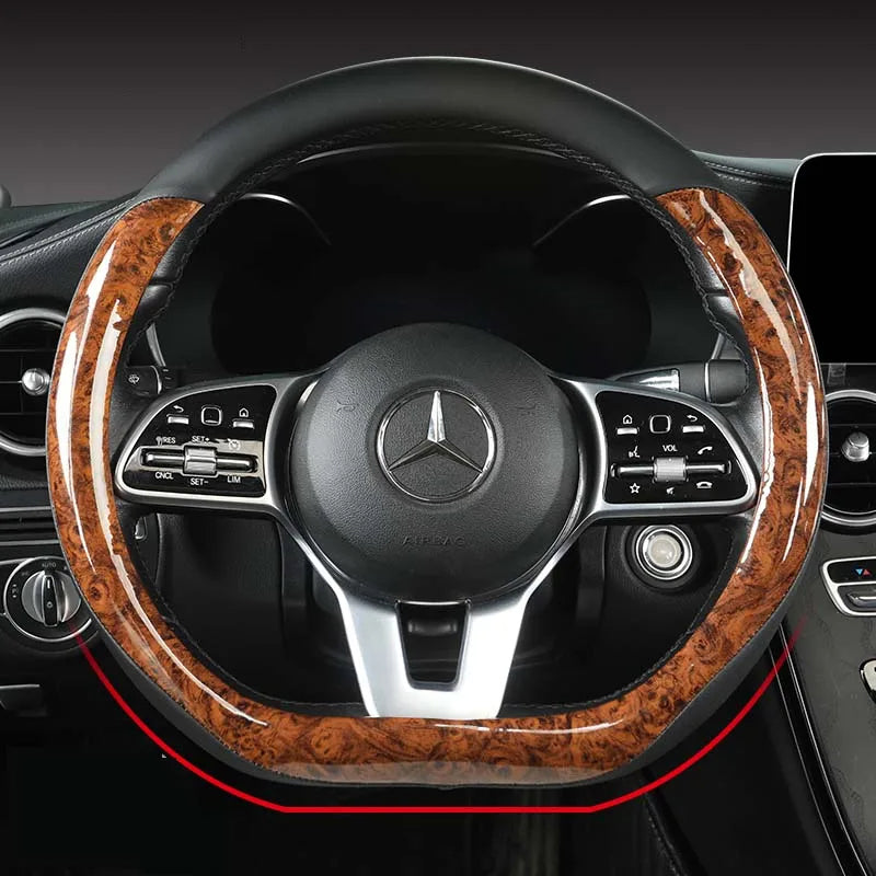 Non-slip and Wear-resistant Universal Car Steering Wheel Cover Spliced with Brightly Leather and Crystal Wood Grain - Tslaup