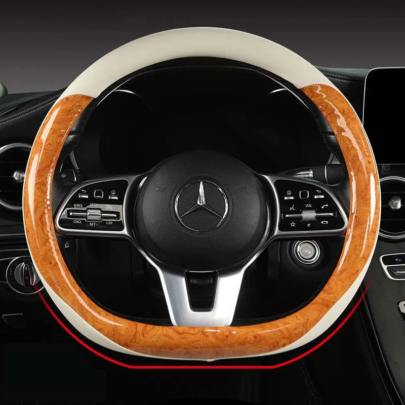 Non-slip and Wear-resistant Universal Car Steering Wheel Cover Spliced with Brightly Leather and Crystal Wood Grain - Tslaup