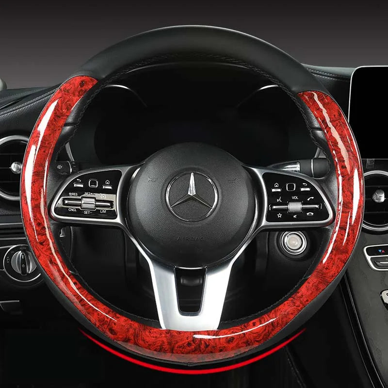 Non-slip and Wear-resistant Universal Car Steering Wheel Cover Spliced with Brightly Leather and Crystal Wood Grain - Tslaup
