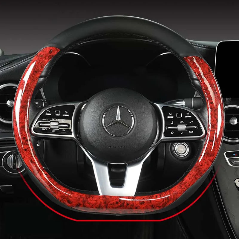 Non-slip and Wear-resistant Universal Car Steering Wheel Cover Spliced with Brightly Leather and Crystal Wood Grain - Tslaup