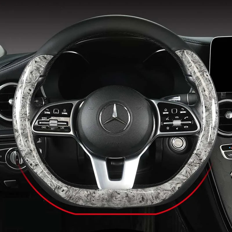 Non-slip and Wear-resistant Universal Car Steering Wheel Cover Spliced with Brightly Leather and Crystal Wood Grain - Tslaup