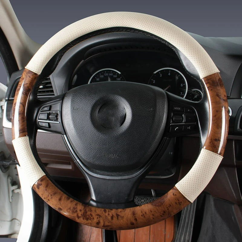 Car Anti-Slip Wood Grain Steering Wheel Cover 38cm