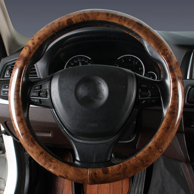 Car Anti-Slip Wood Grain Steering Wheel Cover 38cm