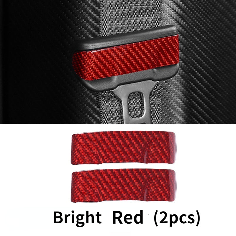Real Carbon Fiber Safety Belt Buckle Decoration Sticker Patch Shell for Tesla Model 3 2017-2021 2022 Model Y Car Interior - Tslaup
