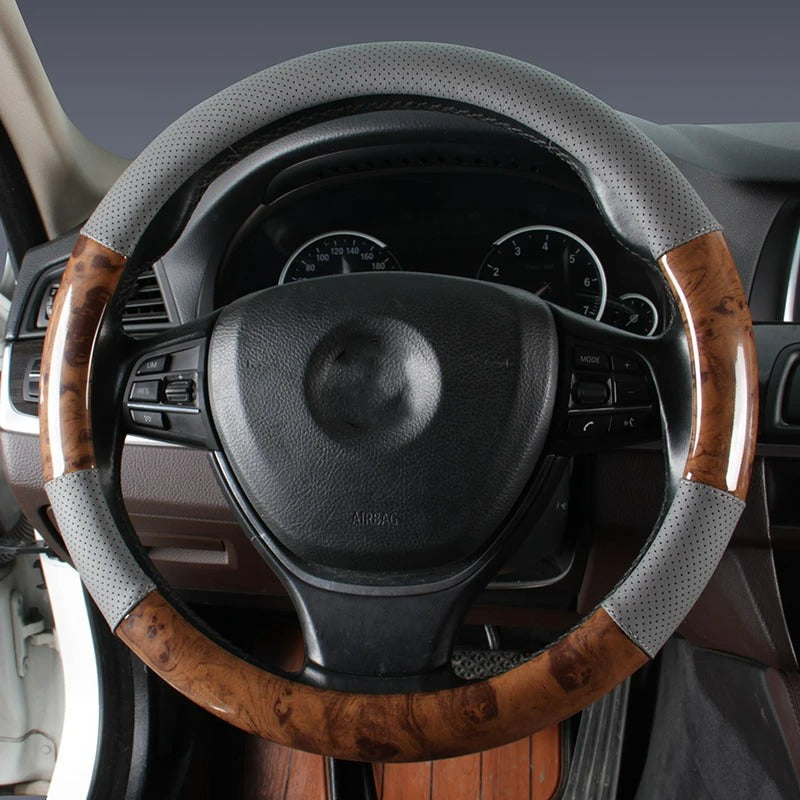Car Anti-Slip Wood Grain Steering Wheel Cover 38cm