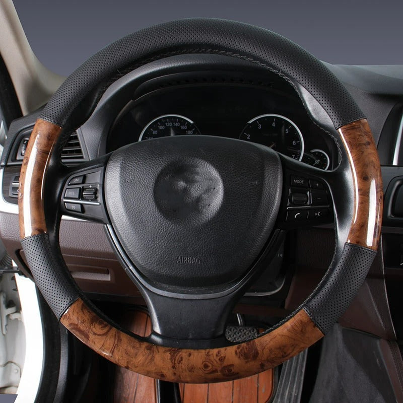 Car Anti-Slip Wood Grain Steering Wheel Cover 38cm