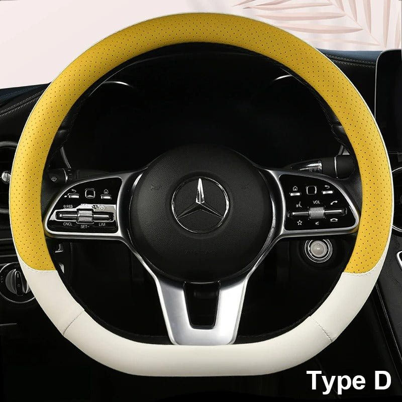 Car Anti-Slip Leather Steering Wheel Cover 38cm Type O D