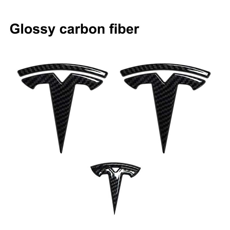 3Pcs Tesla Model 3 Y Emblem Steering Wheel + Front and Rear Tail Logo 2018-2023 - Tslaup