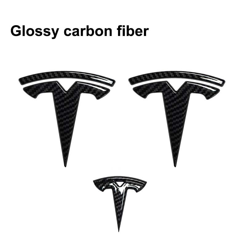 3Pcs Tesla Model 3 Y Emblem Steering Wheel + Front and Rear Tail Logo 2018-2023 - Tslaup