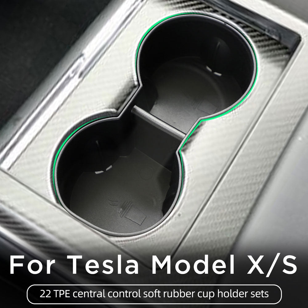 For Tesla Model X Model S 2022 Car TPE Central Control Soft Rubber Cup Holder Sets Shock-absorbing Cover - Tslaup