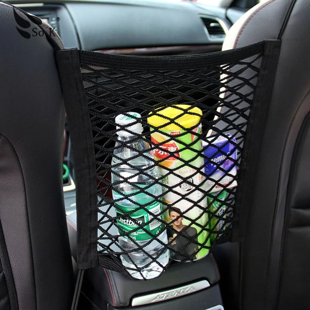 Black Organizer Seat Back Storage Elastic Mesh Net Bag Between Luggage 30*23CM - Tslaup