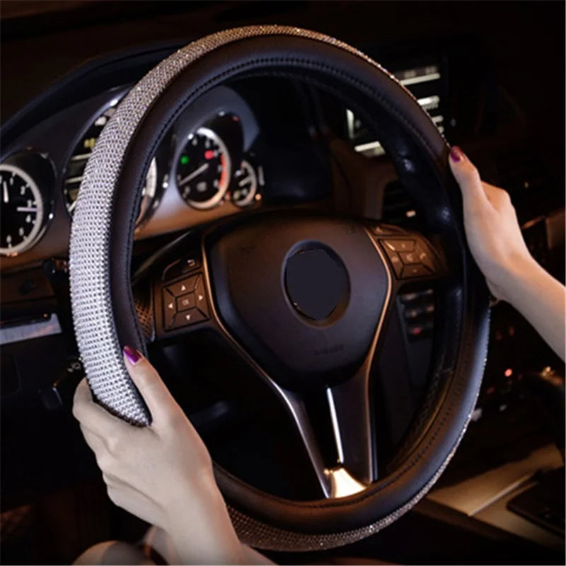 Car Bling Diamond AntiSlip Suede Steering wheel Cover 38CM - Tslaup