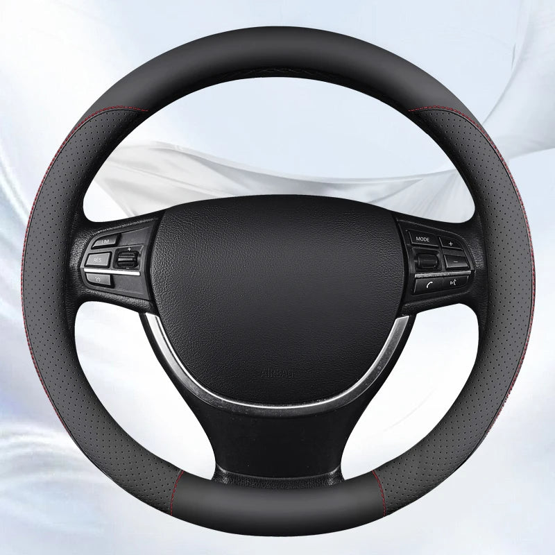 Car Anti-Slip Leather Steering Wheel Cover Protective Cover Fashion Style 38cm Type O D - Tslaup