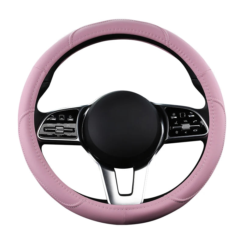 Car Anti-Slip Leather Steering Wheel Cover Protective Cover 38cm - Tslaup