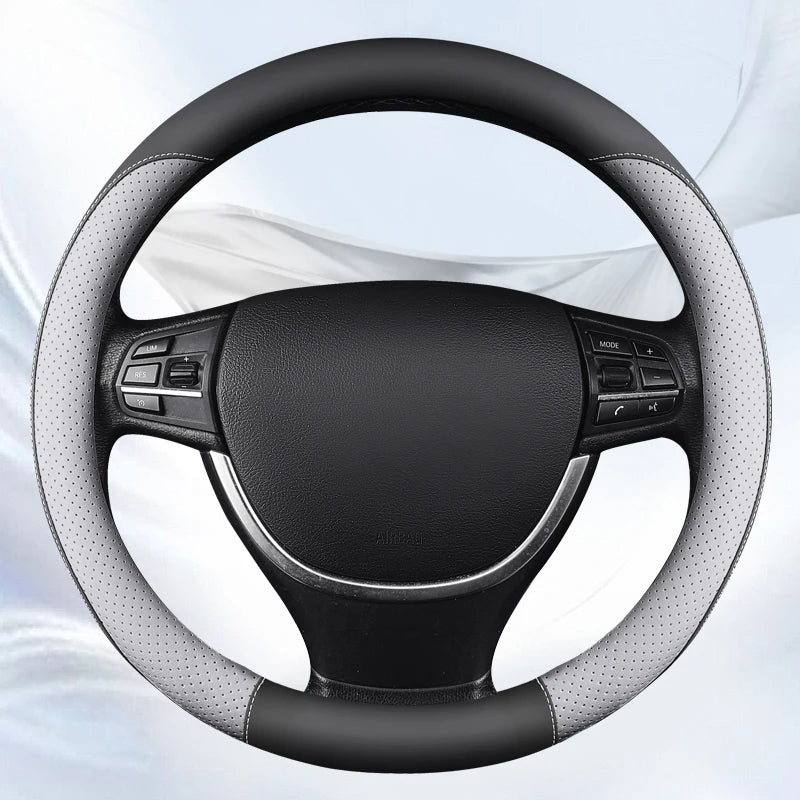 Car Anti-Slip Leather Steering Wheel Cover Protective Cover Fashion Style 38cm Type O D - Tslaup