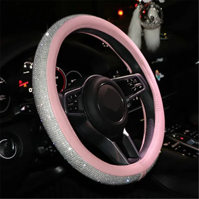 Car Bling Diamond AntiSlip Suede Steering wheel Cover 38CM - Tslaup