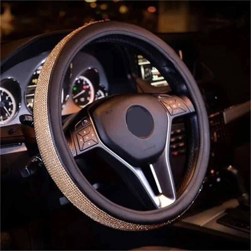 Car Bling Diamond AntiSlip Suede Steering wheel Cover 38CM - Tslaup