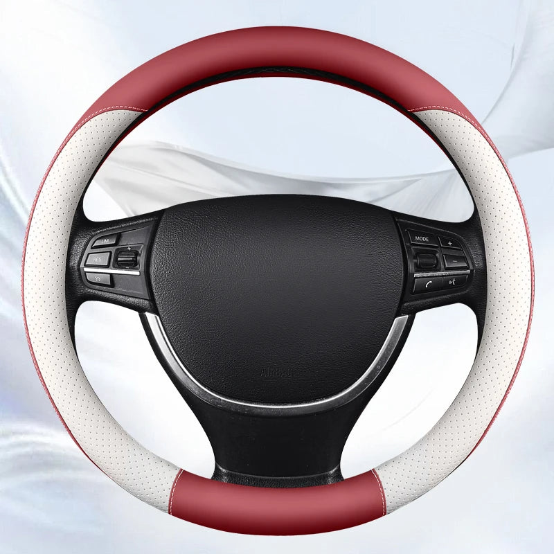 Car Anti-Slip Leather Steering Wheel Cover Protective Cover Fashion Style 38cm Type O D - Tslaup