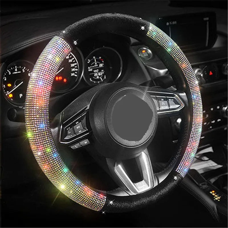 Car Bling Diamond AntiSlip Suede Steering wheel Cover 38CM - Tslaup