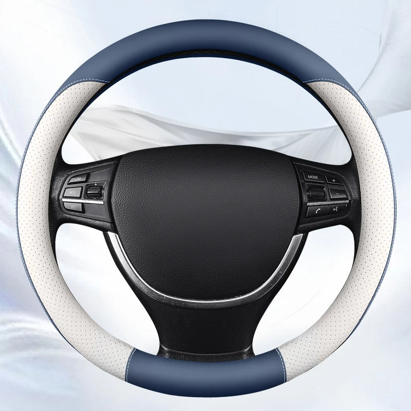 Car Anti-Slip Leather Steering Wheel Cover Protective Cover Fashion Style 38cm Type O D - Tslaup
