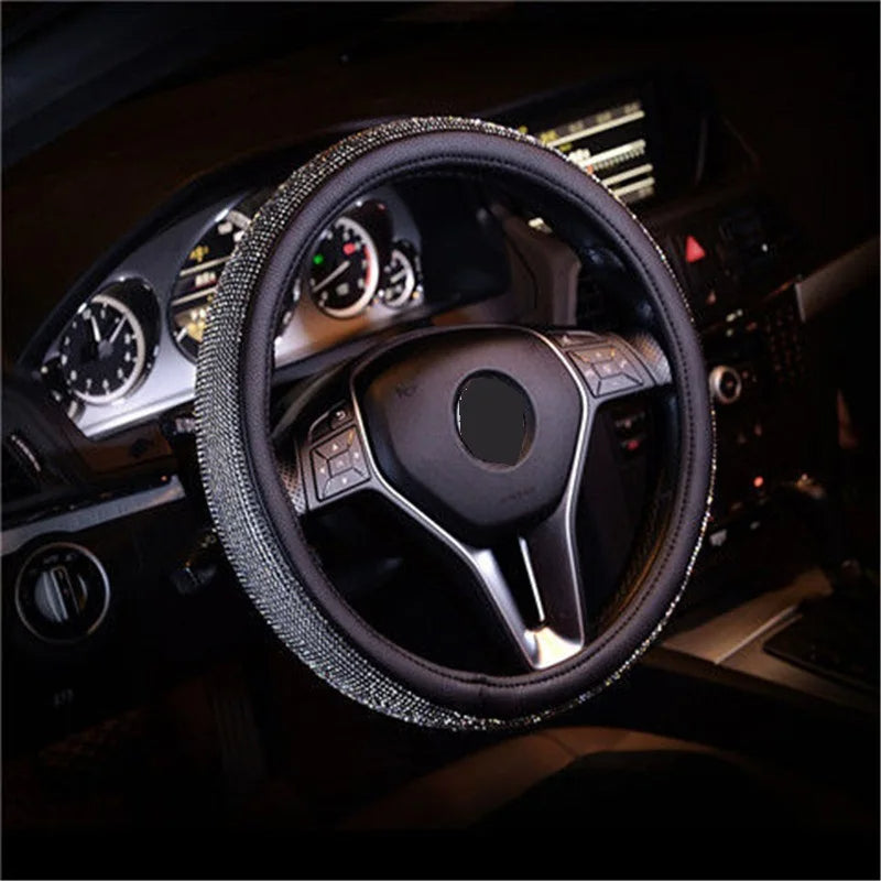 Car Bling Diamond AntiSlip Suede Steering wheel Cover 38CM - Tslaup