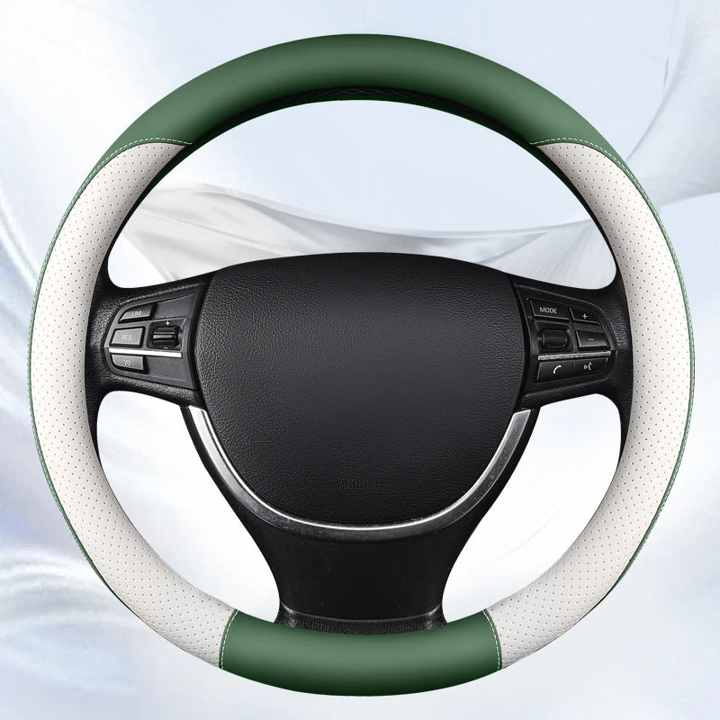 Car Anti-Slip Leather Steering Wheel Cover Protective Cover Fashion Style 38cm Type O D - Tslaup