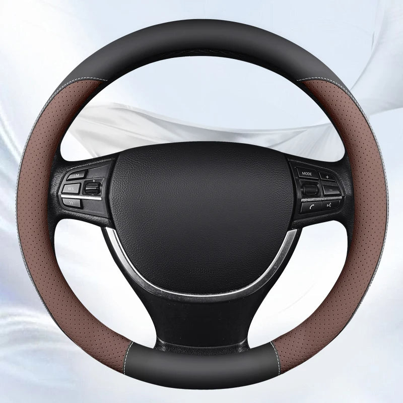 Car Anti-Slip Leather Steering Wheel Cover Protective Cover Fashion Style 38cm Type O D - Tslaup