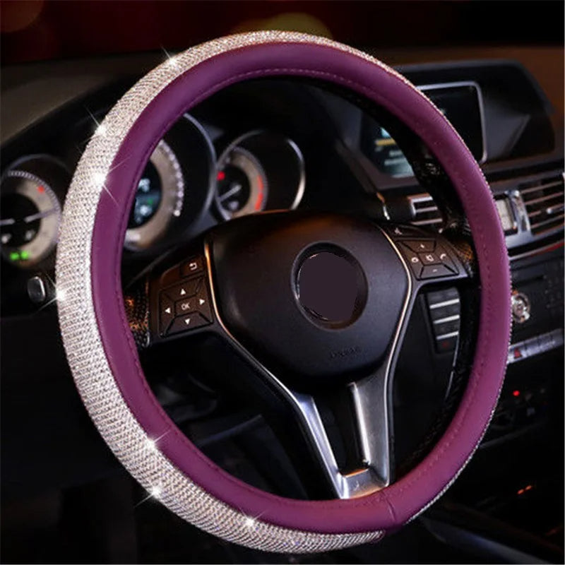 Car Bling Diamond AntiSlip Suede Steering wheel Cover 38CM - Tslaup