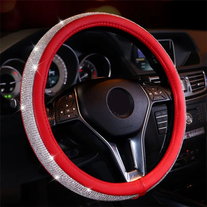 Car Bling Diamond AntiSlip Suede Steering wheel Cover 38CM - Tslaup
