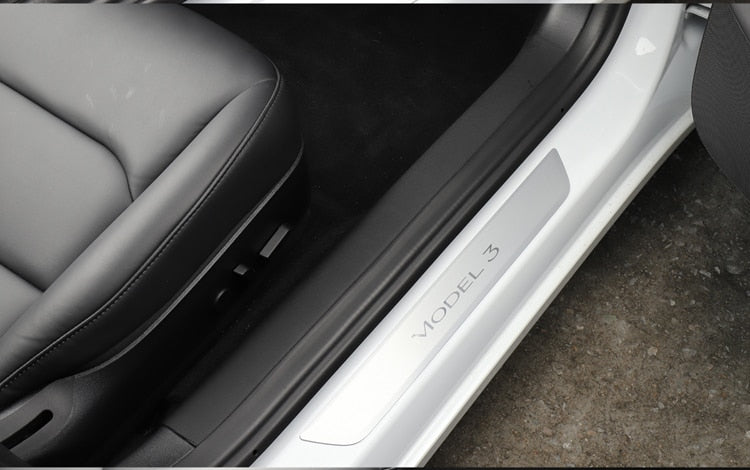 For Tesla Model 3 Car Leather Front and rear Door Sill Protective 2017-2022 Hidden Protector 4pcs/set - Tslaup
