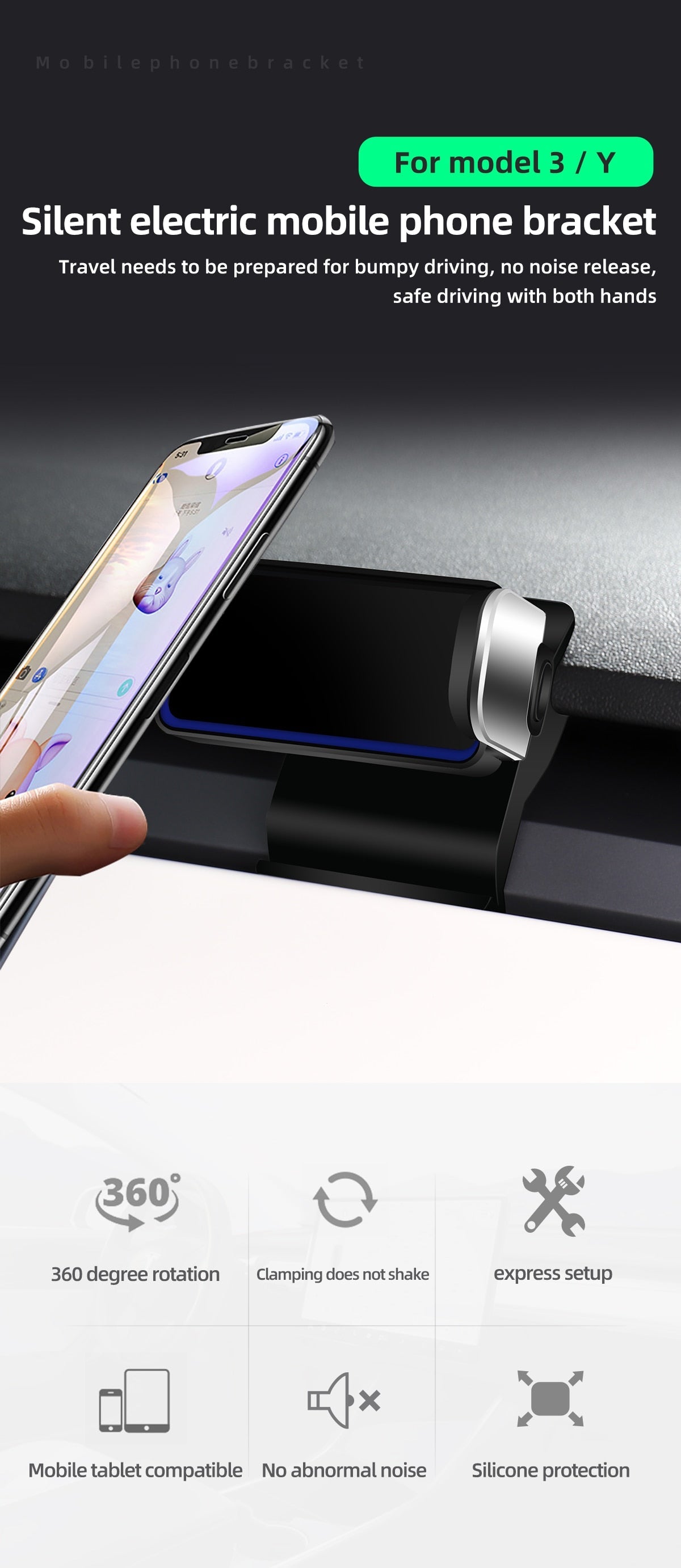 For Tesla Model 3 Model Y 2017-2022 Dashboard GPS Stand Navigation Bracket Seat Hook Mobile Phone Bracket IPAD Holder Accessories - Tslaup